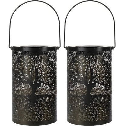 Metal Hanging Solar Lantern Outdoor Decor | Tree of Life Shadow Light | Waterproof LED Garden Patio Lamp