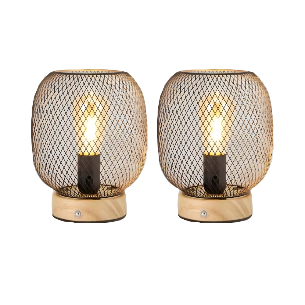 Vintage Style Metal Cage Table Lamp With LED Bulb, Portable Wireless, Dimmable Touch Bedside, Rechargeable
