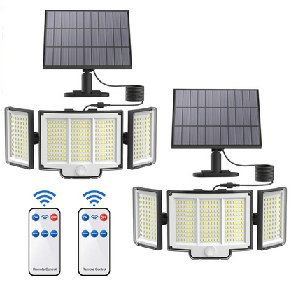 Bright 3-Head LED Solar Motion Sensor Security Lights With Remote Control