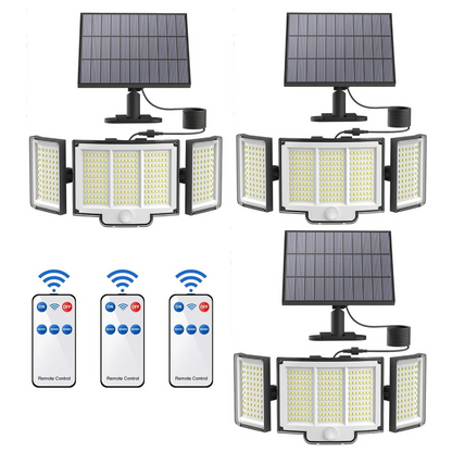 Bright 3-Head LED Solar Motion Sensor Security Lights With Remote Control