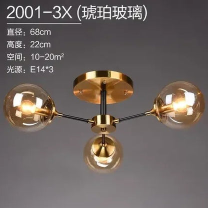 LumiStyle - Modern LED Glass Ball Pendant Light Gold Retro Ceiling Fixture