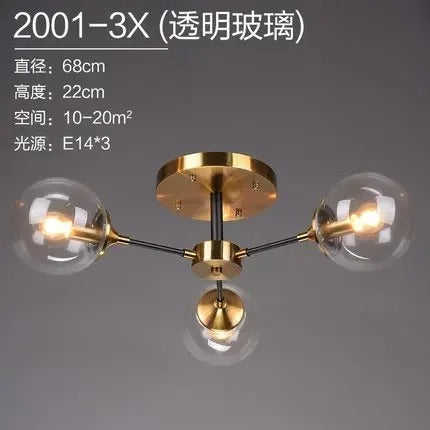 LumiStyle - Modern LED Glass Ball Pendant Light Gold Retro Ceiling Fixture