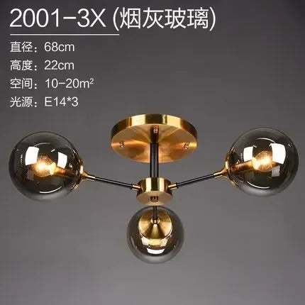 LumiStyle - Modern LED Glass Ball Pendant Light Gold Retro Ceiling Fixture