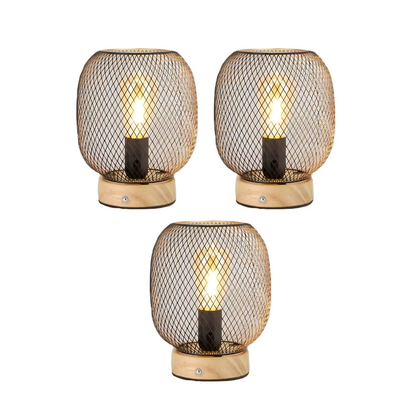 Vintage Style Metal Cage Table Lamp With LED Bulb, Portable Wireless, Dimmable Touch Bedside, Rechargeable