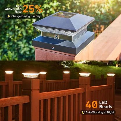 40-LED Solar Post Cap Lights for 4"x4" to 6"x6" - 30 Lumens, 3 Modes, Waterproof