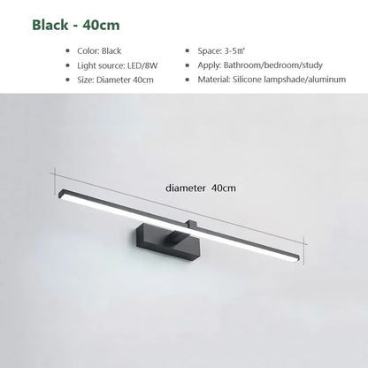 Modern LED Mirror Light Wall Lamp for Bathroom - Waterproof Indoor Flat Lighting for Makeup