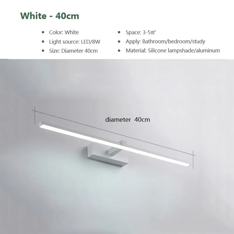 Modern LED Mirror Light Wall Lamp for Bathroom - Waterproof Indoor Flat Lighting for Makeup