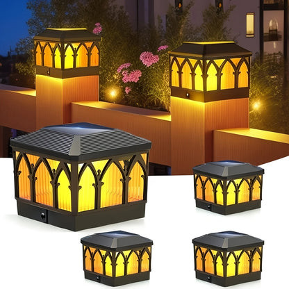 4x4 Solar Flame Post Cap Lights - Waterproof Outdoor Flickering LED Fence Deck Lamp
