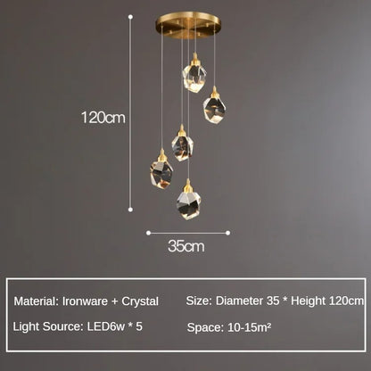 LumiDecor Nordic LED Crystal Ball Chandelier - 1/3/5 Head Gold Pendant Light