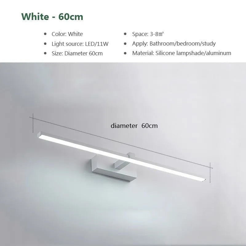 Modern LED Mirror Light Wall Lamp for Bathroom - Waterproof Indoor Flat Lighting for Makeup