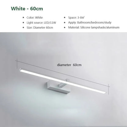 Modern LED Mirror Light Wall Lamp for Bathroom - Waterproof Indoor Flat Lighting for Makeup