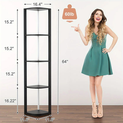 64" Corner Shelf with RGB LED Lights, Modern Tall Bookshelf Display Cabinet Remote Control for Living Room Bedroom