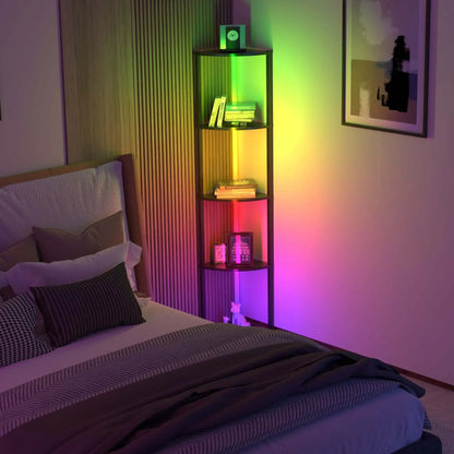64" Corner Shelf with RGB LED Lights, Modern Tall Bookshelf Display Cabinet Remote Control for Living Room Bedroom