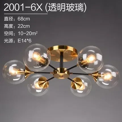 LumiStyle - Modern LED Glass Ball Pendant Light Gold Retro Ceiling Fixture