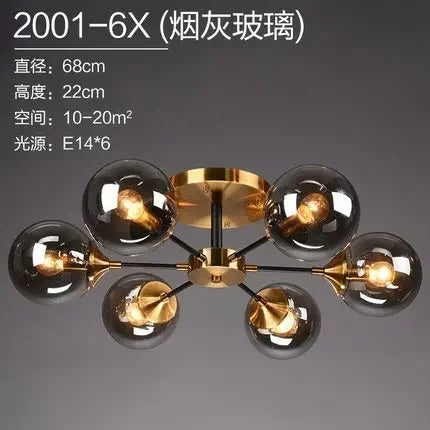 LumiStyle - Modern LED Glass Ball Pendant Light Gold Retro Ceiling Fixture