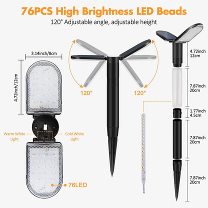 76-LED Solar Pathway Lights Adjustable Outdoor Garden Landscape Lighting Dusk-to-Dawn Waterproof