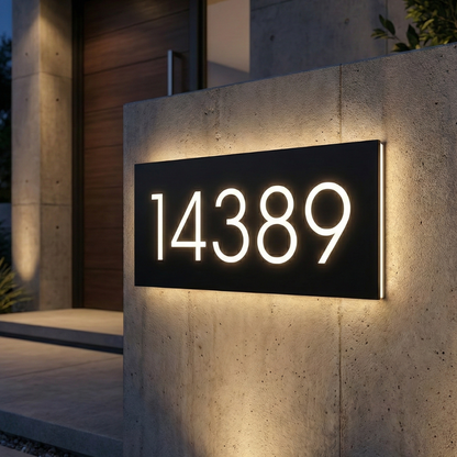 Modern Custom LED House Number & Address Sign - Stainless Steel Neon Backlight