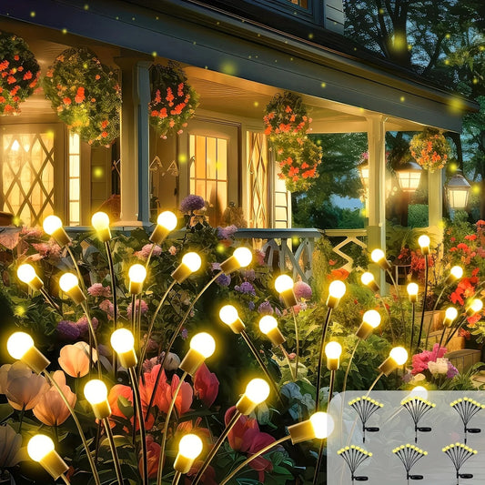 8-LED Solar Firefly Lights Outdoor Waterproof Swaying Garden Decor Warm White