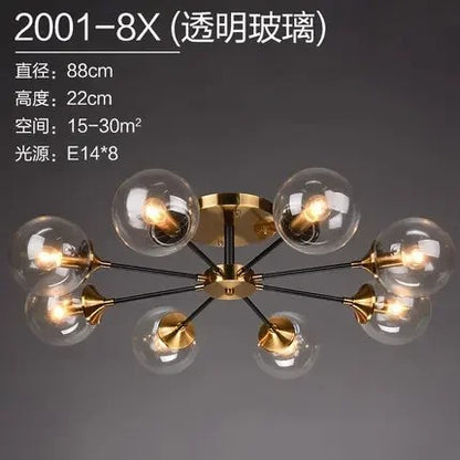 LumiStyle - Modern LED Glass Ball Pendant Light Gold Retro Ceiling Fixture