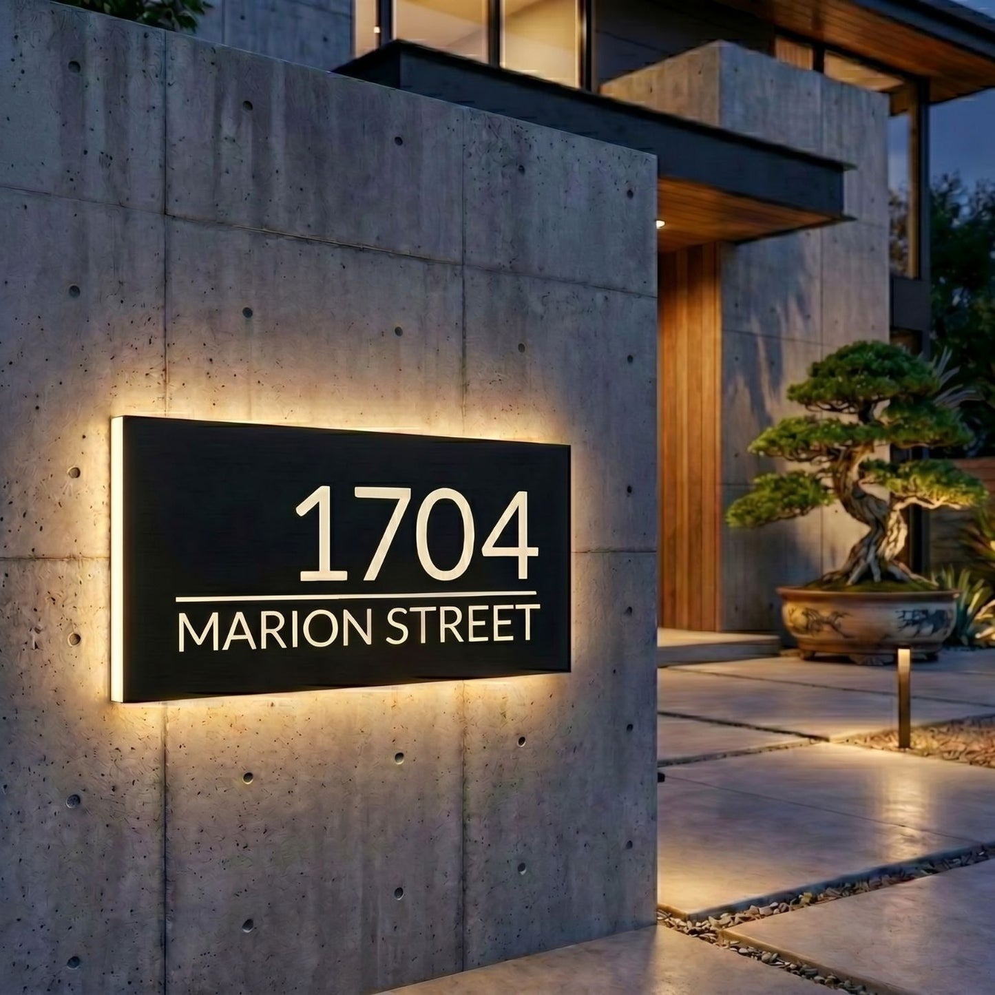 Modern Custom Stainless Steel LED Backlit House Number & Street Name Signs - Waterproof