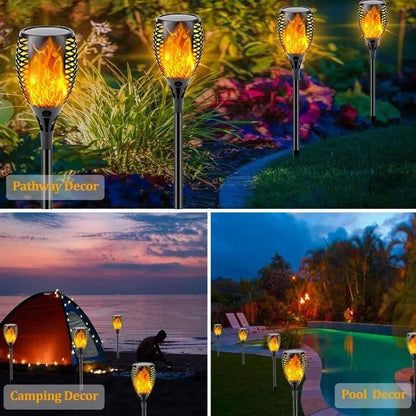 96-LED Solar Flame Pathway Lights - Outdoor Waterproof Flickering Torch Lamp