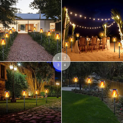 96-LED Solar Flame Pathway Lights - Outdoor Waterproof Flickering Torch Lamp