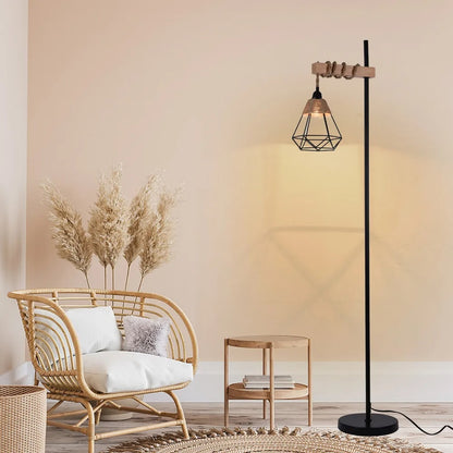 Aesthetic Smart Floor Lamp, Adjustable Height Standing Light with Woven Rattan Lampshade