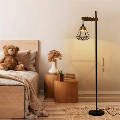 Aesthetic Smart Floor Lamp, Adjustable Height Standing Light with Woven Rattan Lampshade