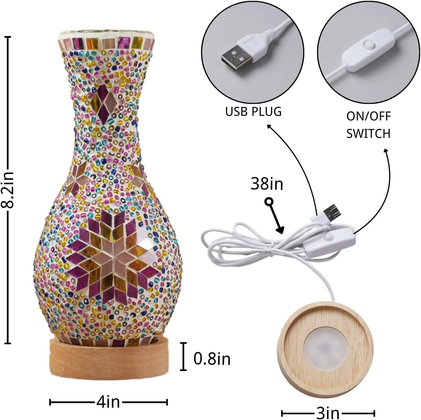 Alureon - Moroccan Handmade Glass LED Vase Lamp