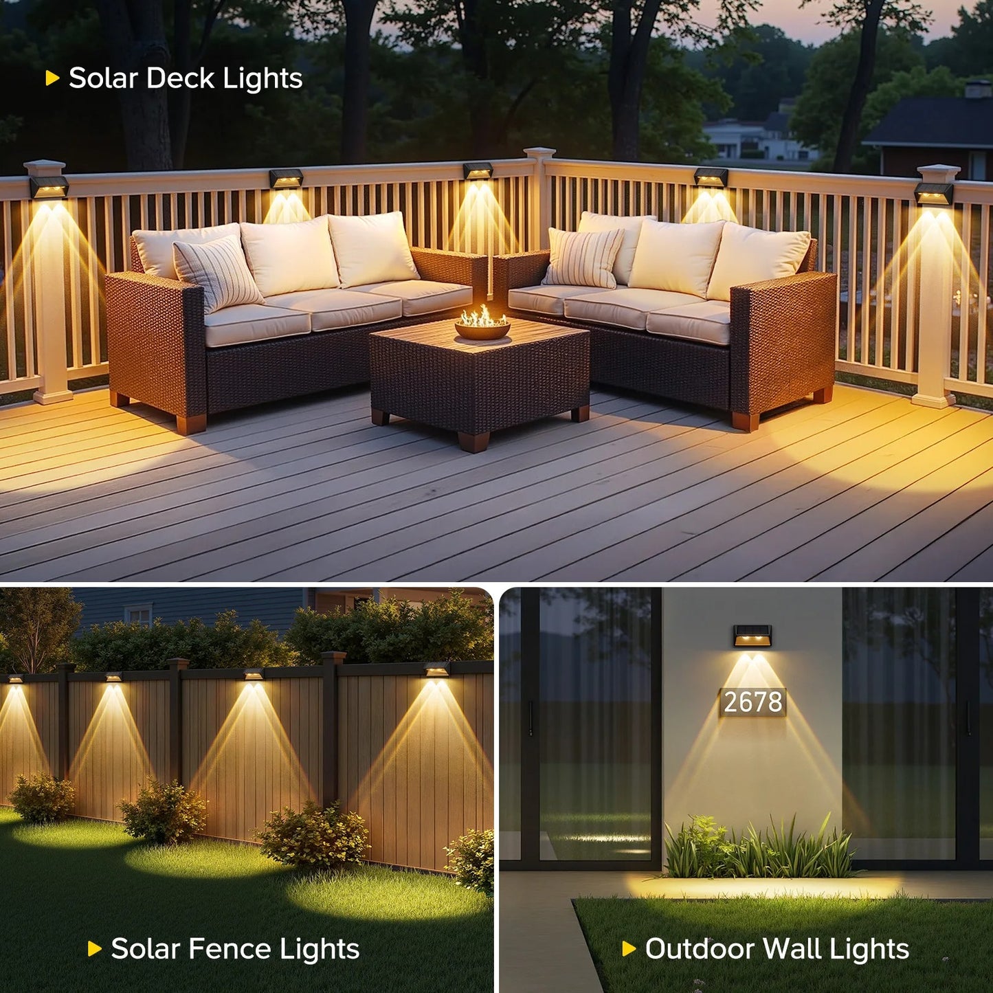 AuraDeck - Solar Fence Lights Convex Lensed LED Outdoor Lighting