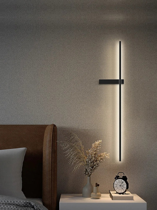 Black Long Strip Wall Lamp - Modern Minimalist LED Wall Light for Bedroom Bedside Decor