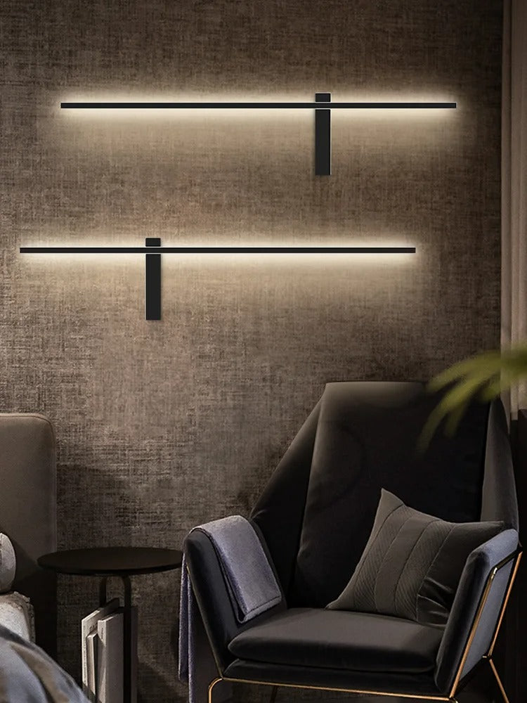 Black Long Strip Wall Lamp - Modern Minimalist LED Wall Light for Bedroom Bedside Decor