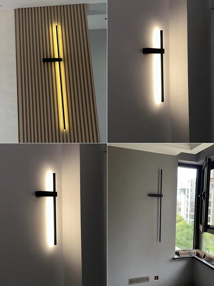 Black Long Strip Wall Lamp - Modern Minimalist LED Wall Light for Bedroom Bedside Decor