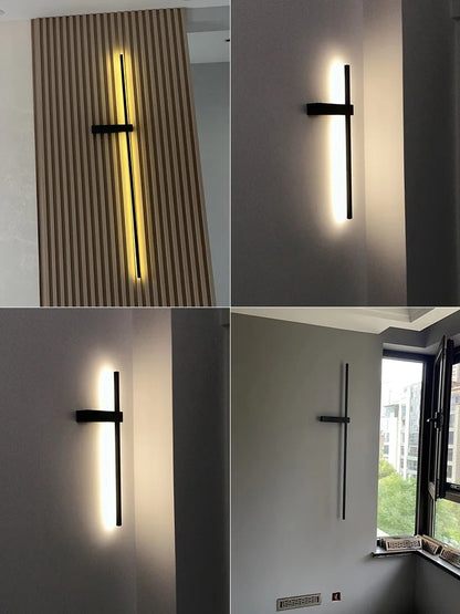 Black Long Strip Wall Lamp - Modern Minimalist LED Wall Light for Bedroom Bedside Decor