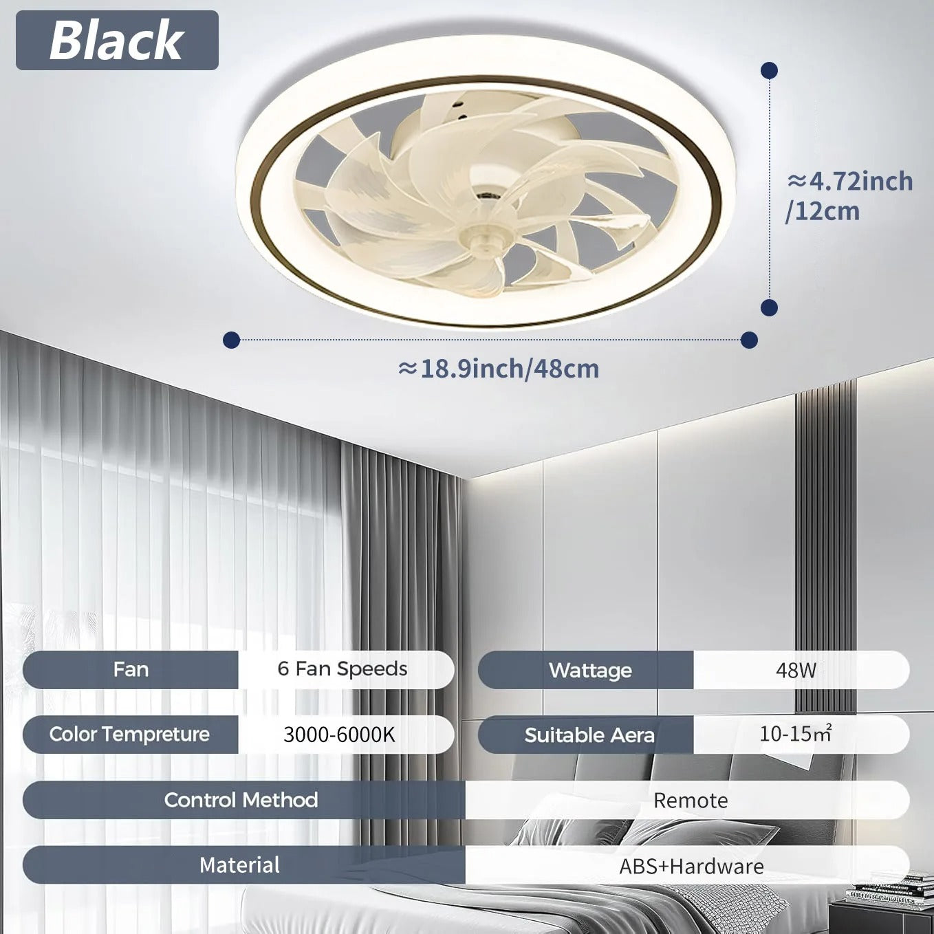 AeroBreeze - 48cm Silent Ceiling Fan Light with Remote & Dimming