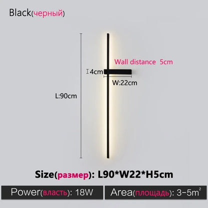Black Long Strip Wall Lamp - Modern Minimalist LED Wall Light for Bedroom Bedside Decor