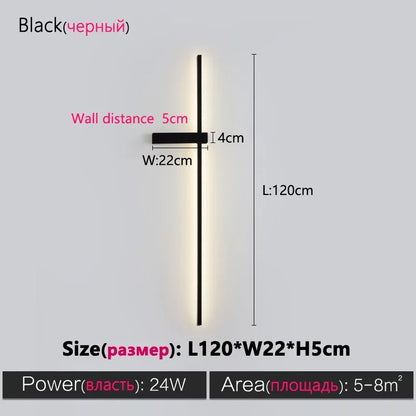 Black Long Strip Wall Lamp - Modern Minimalist LED Wall Light for Bedroom Bedside Decor