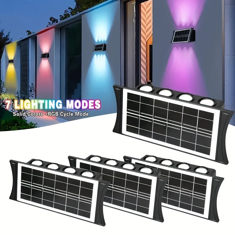 Bright Solar Lights for Walls, 8-LED RGB Outdoor Waterproof Up/Down Accent Lighting