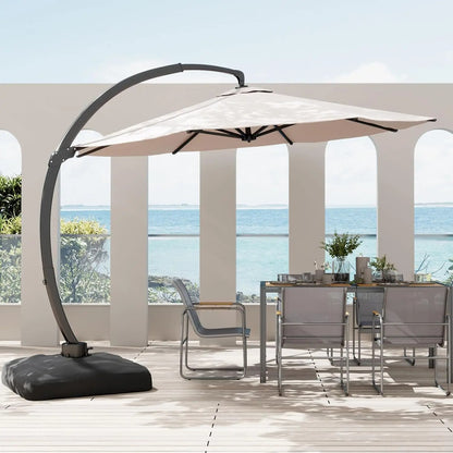 Grandeur Outdoor - 11ft Solar LED Cantilever Patio Umbrella with 360° Rotation