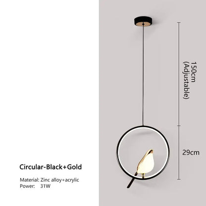 WhimsyNest Magpie Bird LED Pendant Light for Bedroom
