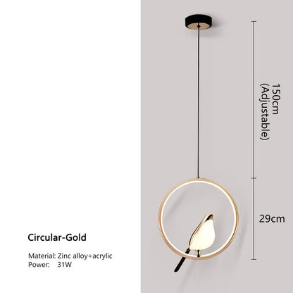 WhimsyNest Magpie Bird LED Pendant Light for Bedroom