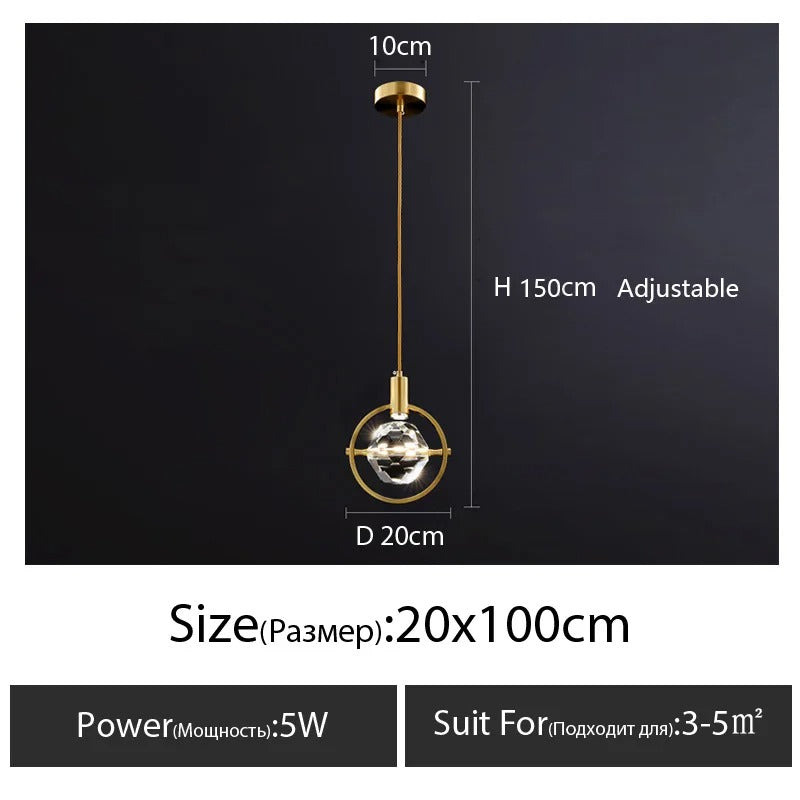 LumiGlow LED Crystal Hanging Lamp - Modern Bedside & Cafe Light