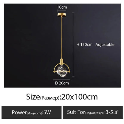 LumiGlow LED Crystal Hanging Lamp - Modern Bedside & Cafe Light