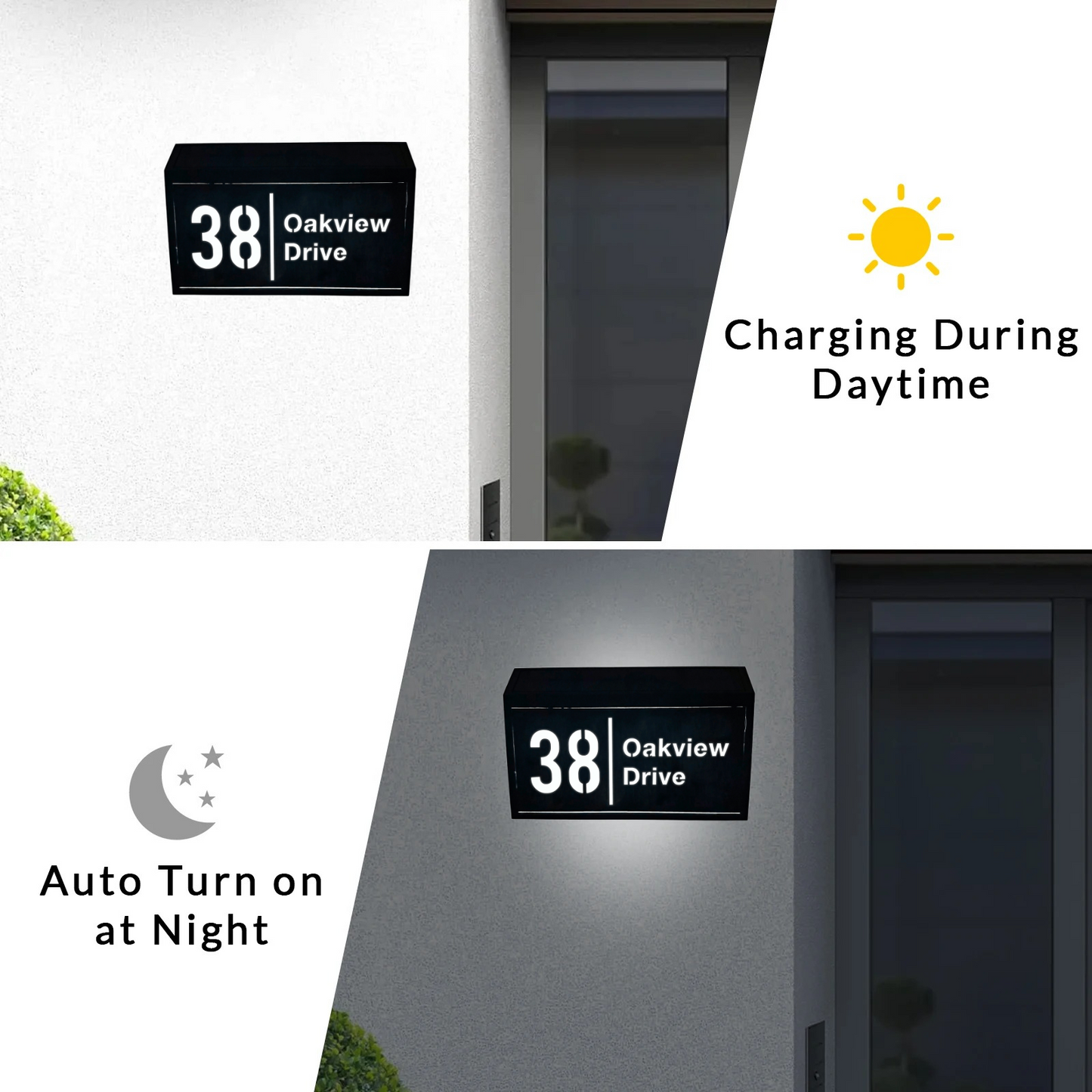 Custom House Sign with Solar LED Backlight - Outdoor Address Plaque & Street Name Plate