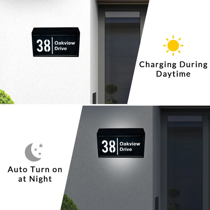 Custom House Sign with Solar LED Backlight - Outdoor Address Plaque & Street Name Plate