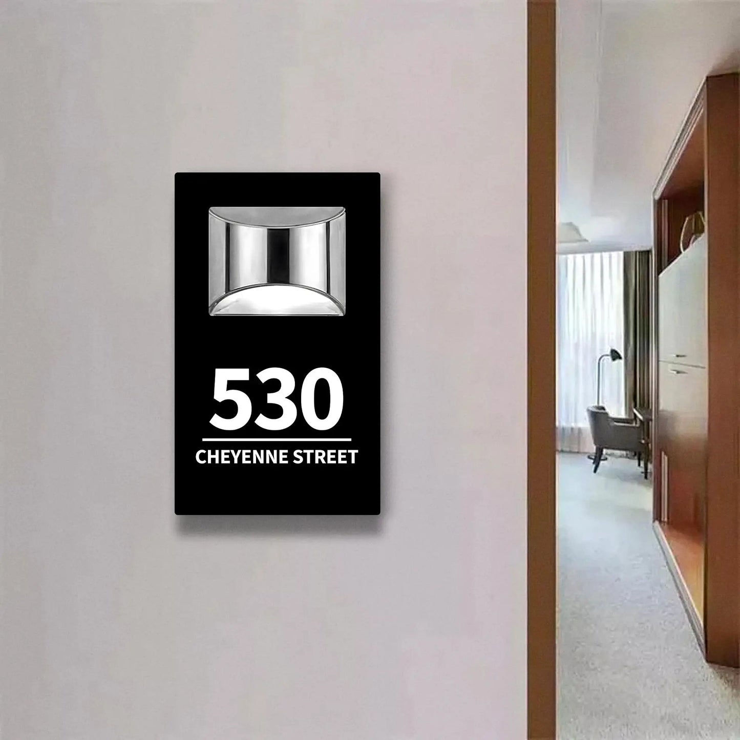 Custom Solar LED House Number Sign - Personalized UV Printed, Illuminated, Waterproof Outdoor Wall Door Sign
