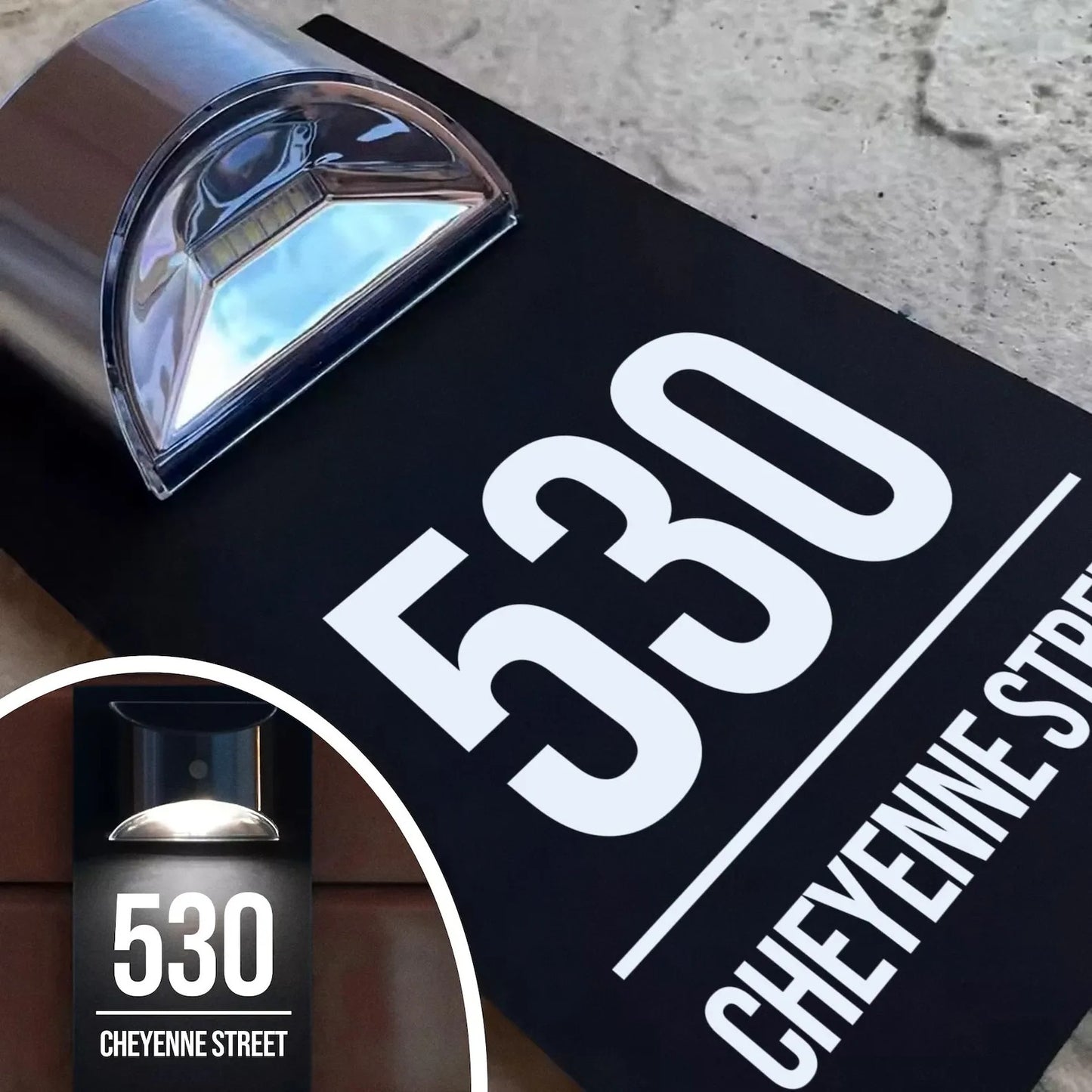 Custom Solar LED House Number Sign - Personalized UV Printed, Illuminated, Waterproof Outdoor Wall Door Sign