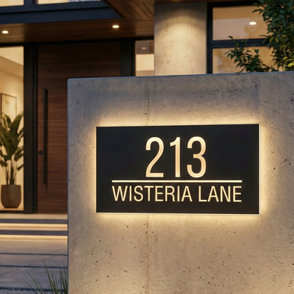 Modern Custom LED House Number & Address Sign - Stainless Steel Neon Backlight