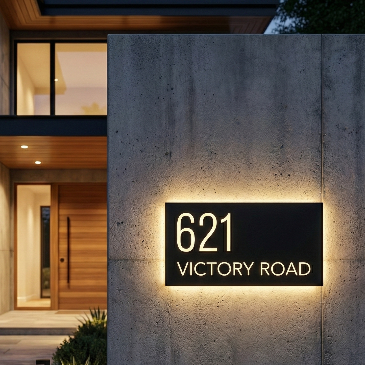 Modern Custom LED House Number & Address Sign - Stainless Steel Neon Backlight