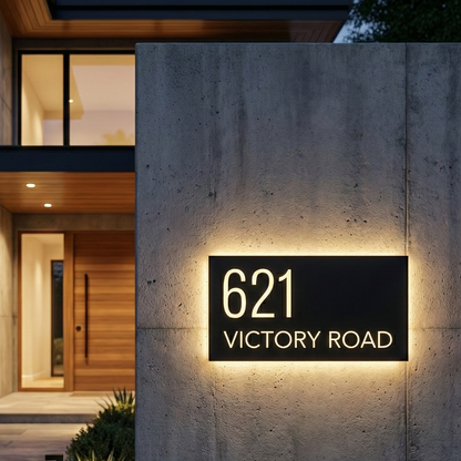 Modern Custom LED House Number & Address Sign - Stainless Steel Neon Backlight